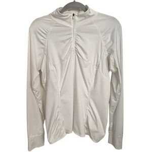 Athleta White Ruched 1/2 Zip Long SleeveTop Size Large